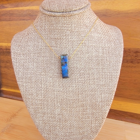 Labradorite Necklace Minimalist Crystal Gemstone Bar - Picture 6 of 7
